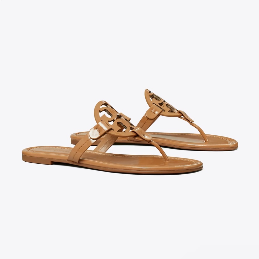 Tory Burch nude Miller patent sandals size 7.5 color tan